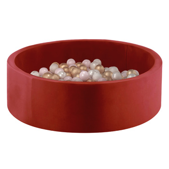 Misioo Bällebad, rot, rund, Samt, 90x30, 200 Bälle: Perle, hellrosa, gold