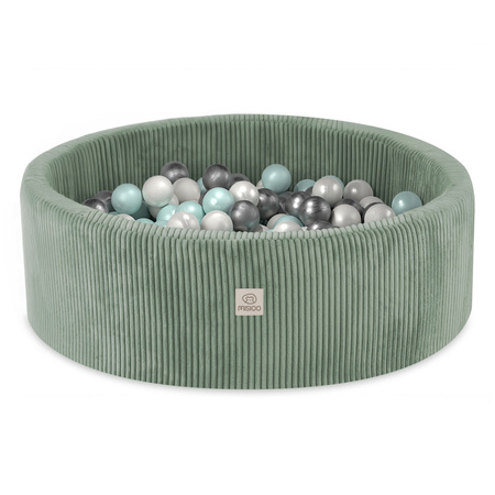 MISIOO Spielplatz 3 Elemente + Trockenbecken 90x30 (+200 Bälle: Perle, Perlmutt, Silber), grün, Premium Cord