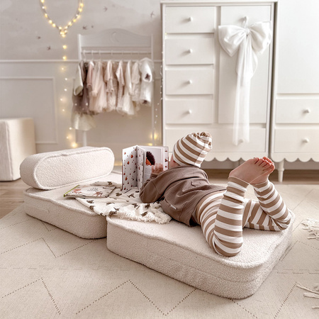 MISIOO Kinderklappsessel, 150x60x25 cm, graues Lammfell