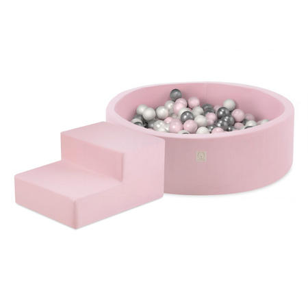 MISIOO Spielplatz Bällebader 90x30 + Stufe (+200 Bälle: pearl, silver, light pink pearl), rosa, smart