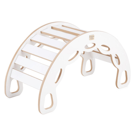 MISIOO Small Rocker 4-in-1 Wippe + Kletterwand/Rutsche + Kissen Hellgrau, weiß Holzspiel