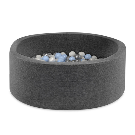 Misioo Bällebad, graphit, rund, Baumwolle smart, 115x50, 300 Bälle: perle, hellblau, silber