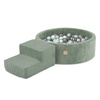 MISIOO Playground Dry Pool 90x30 + step (+200 balls: pearl, pearl mint, silver), green, premium corduroy