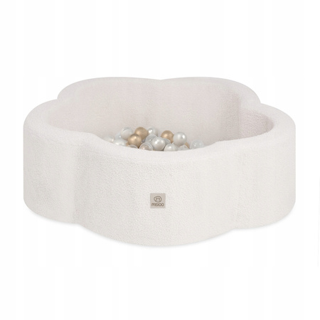 MISIOO Dry flower pool, 95x30 cm, cremefarbenes Lammfell (+ 200 Kugeln gold, perlmutt, transparent), Floral Fun Zone
