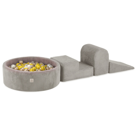 MISIOO Spielplatz 3 Elemente + Trockenpool 90x30 (+200 Bälle: Perle, Gold, Gelb), beige, Premium Cord