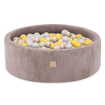 Misioo Basen z piłkami, beżowy, okrągły, sztruks, 90x30, 200 piłek: perłowy, żółty, złoty