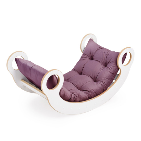 MISIOO Bujak Big Rocker 6 w 1, ścianka wspinaczkowa/zjeżdżalnia, blat, krzesełko, poduszka (lila Velvet), Wooden Play