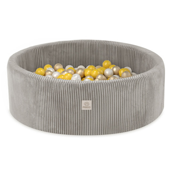 Misioo Pool mit Kugeln, beige, rund, Premium-Cord, 90x30, 200 Kugeln: Perle, gelb, gold