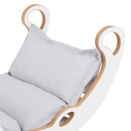 MISIOO Babywippe Mini Rocker XS 2in1 + Kissen Hellgrau, weiß, Holzspiel