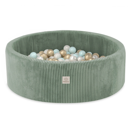 Misioo Ballpool, grün, rund, Premium Cord, 90x30, 200 Bälle: pearl, pearl mint, gold