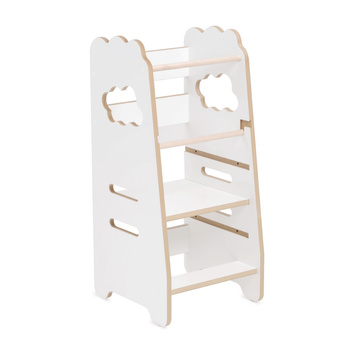 MISIOO Pomocnik kuchenny dla dzieci, stołek do kuchni, Kitchen Helper, 3 poziomy, biały, chmurka, Wooden Play