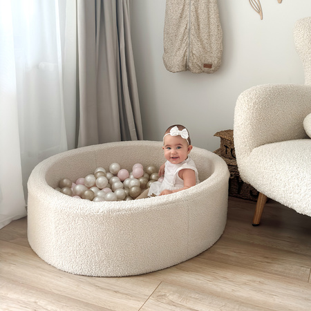 MISIOO Bällebad, rund, 90x30 cm, graues Lammfell
