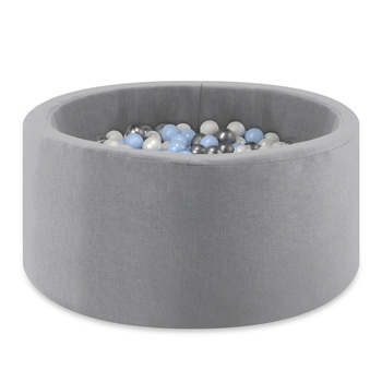 Misioo Basen z piłkami, jasnoszary, okrągły, eco, 90x30, 200 piłek: perłowy, jasnoniebieski, srebrny