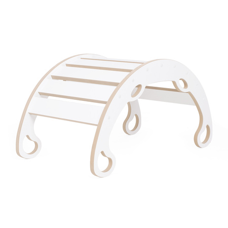 MISIOO Babywippe Mini Rocker XS 4in1 + Kletterwand/Rutsche + Kissen Hellbeige, Holzspielzeug