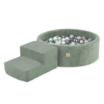 MISIOO Spielplatz Trockenbecken 90x30 + Stufe (+200 Bälle: pearl, pearl mint, silver), grün, Premium-Cord