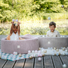 MISIOO Dry Pool, 90x30 cm, rund, grau, Puffy Lamell (+200 Perlenkugeln, hellblau, silber)