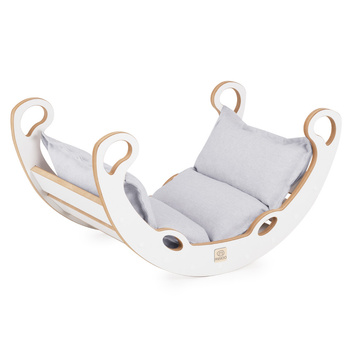 MISIOO Babywippe Mini Rocker XS 2in1 + Kissen Hellgrau, weiß, Holzspiel