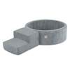 MISIOO Spielplatz Trockenbecken 90x30 + Stufe (+200 Bälle: Perle, Silber, Hellblau), grau, Premium Cord