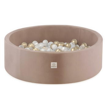 MISIOO Bällebad, beige, rund, Samt, 90x30, 200 Bälle: perlmutt, gold, transparent