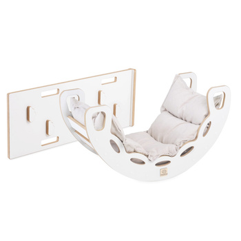 MISIOO Kleine Wippe 4-in-1 Wippe + Kletterwand/Rutsche + Kissen Hellbeige, weiß Holzspiel