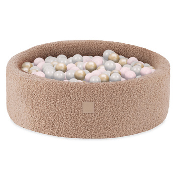 Misioo Basen z piłkami, beżowy, okrągły, boucle, 90x30, 200 piłek: perłowy, jasny  róż, złoty