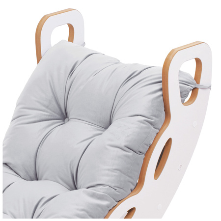 MISIOO Small Rocker 4-in-1 Wippe + Kletterwand/Rutsche + Kissen (Velvet grey), weiß Wooden Play