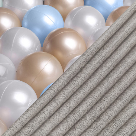 Misioo Pool mit Kugeln, beige, rund, Premium-Cord, 90x30, 200 Kugeln: perl, hellblau, gold