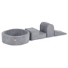 MISIOO Spielplatz 3 Elemente + Trockenpool 90x30 (+200 Bälle: Perle, Silber, Hellblau), grau, Premium Cord)