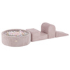 MISIOO Spielplatz 3 Elemente + Trockenbecken 90x30cm (+200 Bälle: Perle, Gold, Perle hellrosa), hellrosa, Premium-Cord