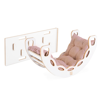 MISIOO Small Rocker 4-in-1 Wippe + Kletterwand/Rutsche + Kissen (beige/gold Velvet), weiß Wooden Play