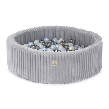 MISIOO Dry Pool, 90x30 cm, rund, grau, Puffy Lamell (+200 Perlenkugeln, hellblau, silber)