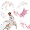 MISIOO Small Rocker 4-in-1 Wippe + Kletterwand/Rutsche + Kissen (rosa Samt), weiß Holzspielzeug