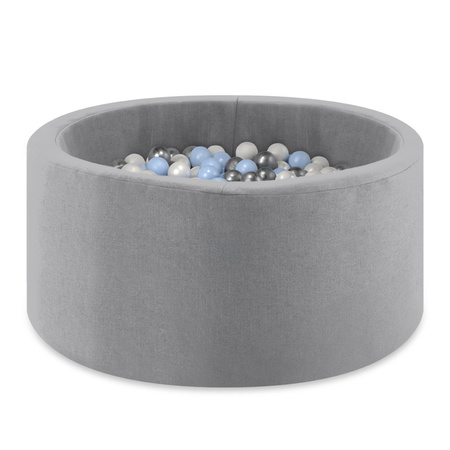 Misioo Basen z piłkami, jasnoszary, okrągły, eco, 90x30, 200 piłek: perłowy, jasnoniebieski, srebrny