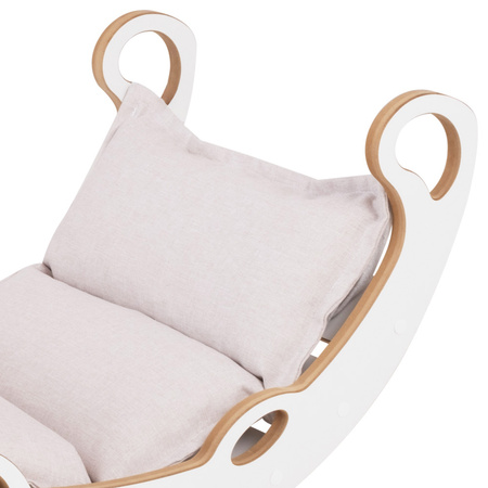 MISIOO Baby Wippe Mini Rocker XS 2in1 + Kissen Licht Beige, weiß, Holzspiel