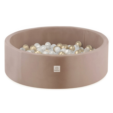 MISIOO Bällebad, beige, rund, Samt, 90x30, 200 Bälle: perlmutt, gold, transparent