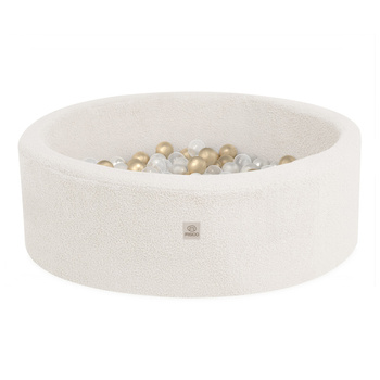 MISIOO Dry Pool, rund, 90x30 cm, cremefarbenes Lammfell (+ 200 Kugeln gold, perlmutt, transparent)