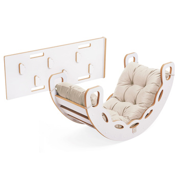 MISIOO Bujak Small Rocker 4 w 1  + ścianka wspinaczkowa/zjeżdżalnia + poduszka (beżowy /złoty Velvet), biały Wooden Play