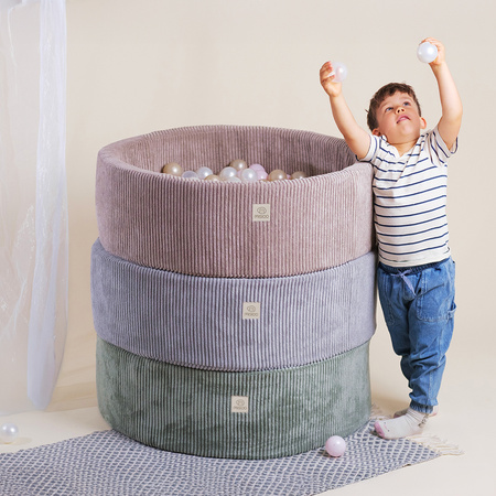 Misioo Ballpool, grün, rund, Premium Cord, 90x30, 200 Bälle: pearl, pearl mint, gold