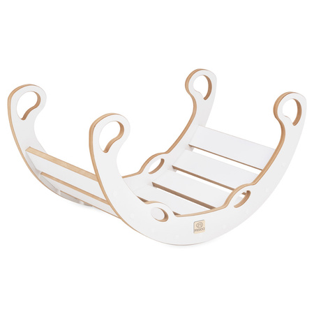 MISIOO Baby Wippe Mini Rocker XS 2in1 + Kissen Licht Beige, weiß, Holzspiel