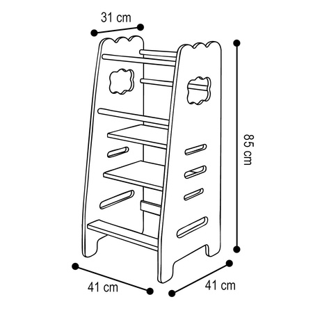 MISIOO Kinder Küchenhelfer, Küchenhocker, Küchenhelfer, 3 Ebenen, weiß, Wolke, Holzspiel