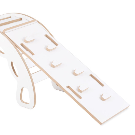 MISIOO Bujak Small Rocker 4 w 1  + ścianka wspinaczkowa/zjeżdżalnia + poduszka (Ciemny szary Velvet), biały Wooden Play