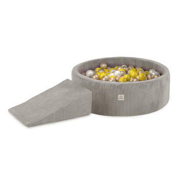 MISIOO Spielplatz Bällebad 90x30 + Dreieck (+200 Bälle: Perle, Gold, Gelb), beige, Premium-Cord