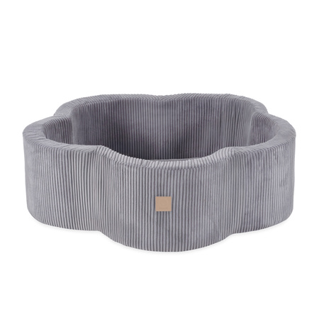 MISIOO Bällebad mit Matte, 95x30, grau, Premium-Cord, Floral Fun Zone, 200 Bälle: perl, silber, hellblau