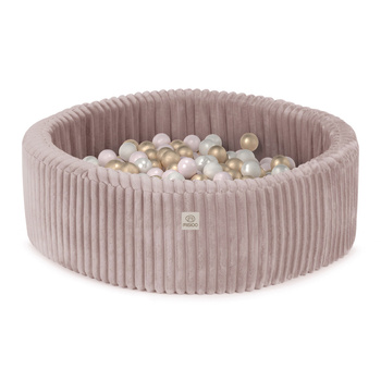 MISIOO Dry Pool, 90x30 cm, rund, puderrosa, Puffy Lamell (+200 Kugeln Perle, hellrosa Perle, gold)