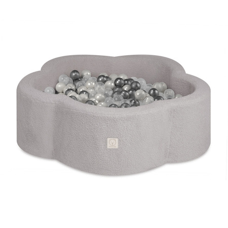 MISIOO Trockener Blumenpool, 95x30 cm, graues Lammfell (+ 200 Kugeln silber, perlmutt, transparent), Floral Fun Zone