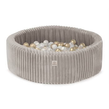 MISIOO Trockenbecken, 90x30 cm, rund, beige, Puffy Lamell (+200 Perlenkugeln, transparent, gold)