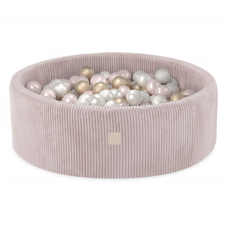 Misioo Ball pool, light pink, round, premium corduroy, 90x30, 200 balls: pearl, light pink, gold