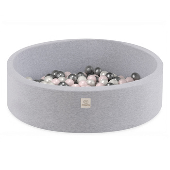 Misioo Ball Pool, hellgrau, rund, Baumwolle, smart, 90x30, 200 Bälle: hellrosa pearl, silber, pearl