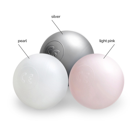 MISIOO Dry pool balls, 6 cm, set of 200 pcs: pearl, silver, pearl light pink