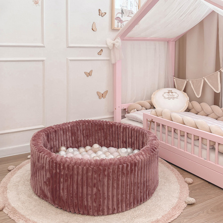 MISIOO Dry Ball Pool, 90x30 cm, rund, Rose, Puffy Lamell, 200 Bälle: Perle, Gold, helles Perlrosa